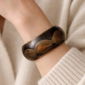 Gold & Black Enamel Bangle Bracelet